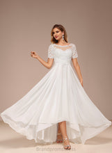 Load image into Gallery viewer, Lace Wedding Jazmine Neck Dress Asymmetrical Boat Wedding Dresses Chiffon A-Line