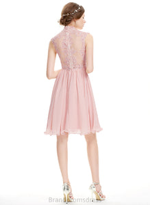 Dress Knee-Length Homecoming Homecoming Dresses Carolyn A-Line Lace Neck High Beading Chiffon With
