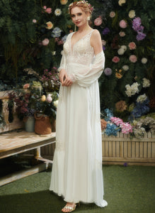 Floor-Length Lace Sequins Wedding Dresses With Split Dress Chiffon V-neck Sydney Wedding Front A-Line