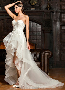 A-Line Wedding Dresses Sweetheart With Bow(s) Dress Beading Wedding Kitty Asymmetrical Charmeuse Tulle Lace