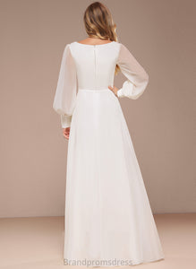Wedding Dresses V-neck A-Line Lace Floor-Length Sequins Chiffon Wedding Dress With Sue