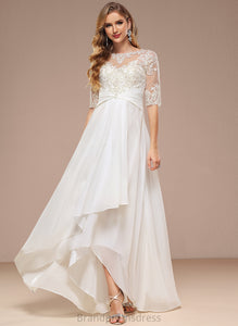 Wedding Adalyn Neck A-Line Chiffon Asymmetrical Dress Wedding Dresses Lace Boat
