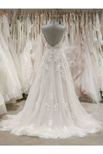 Load image into Gallery viewer, Sweetheart Tulle A Line Appliques Wedding Dresses, Beach Wedding Gown