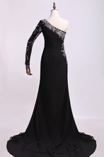 Load image into Gallery viewer, 2024 One Sleeve Column/Sheath Prom Dresses Black